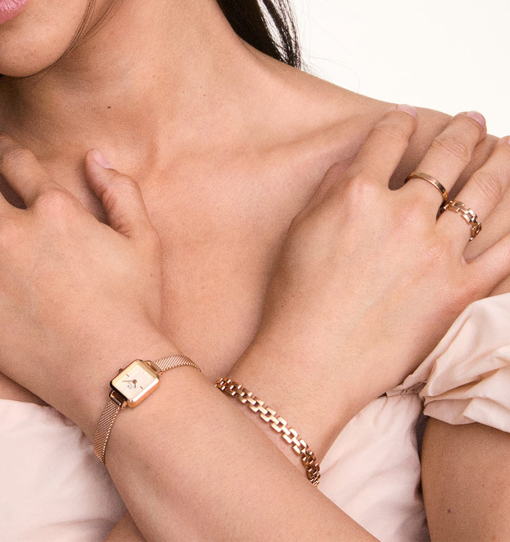 Montre femme daniel wellington quadro mini melrose champagne
