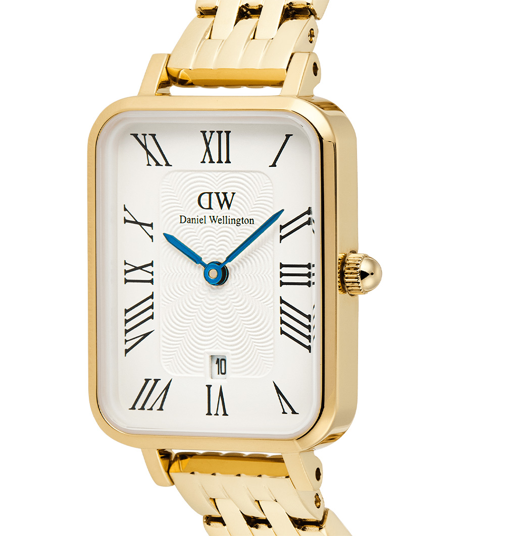 montre femme daniel wellington quadro roman numerals date 5-link or