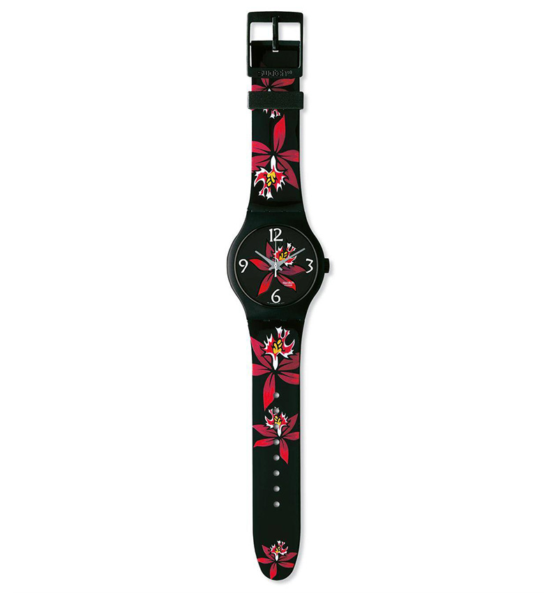 montre femme swatch fleur noir sudb114