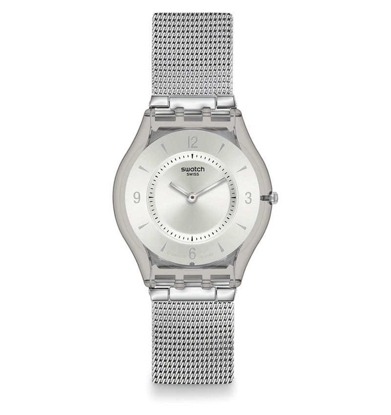 montre femme swatch metal knit sfm118m