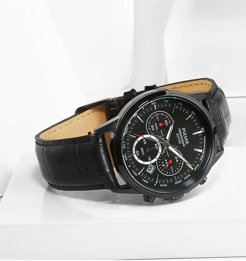 montre homme sport chrono cuir noir pt3923x1