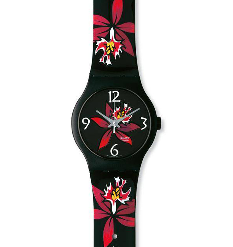 montre femme swatch fleur noir sudb114