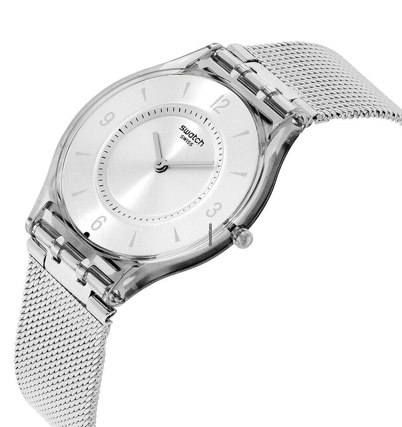 montre femme swatch metal knit sfm118m