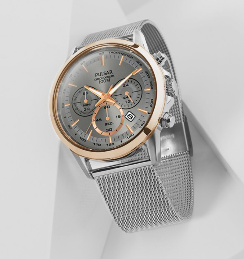 Montre homme sport chrono maille milanaise bi-colore pt3982x1