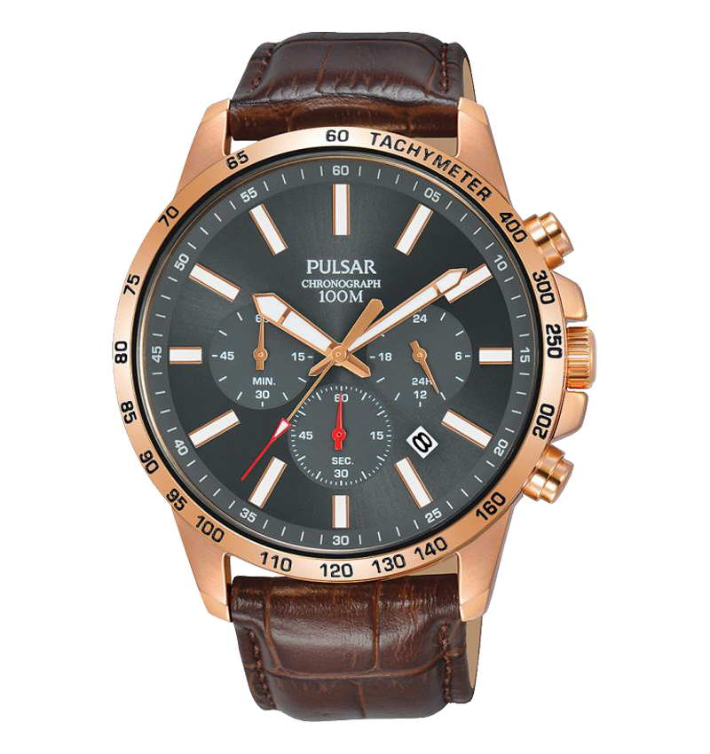 Montre homme sport chrono cuir marron pt3a02x1
